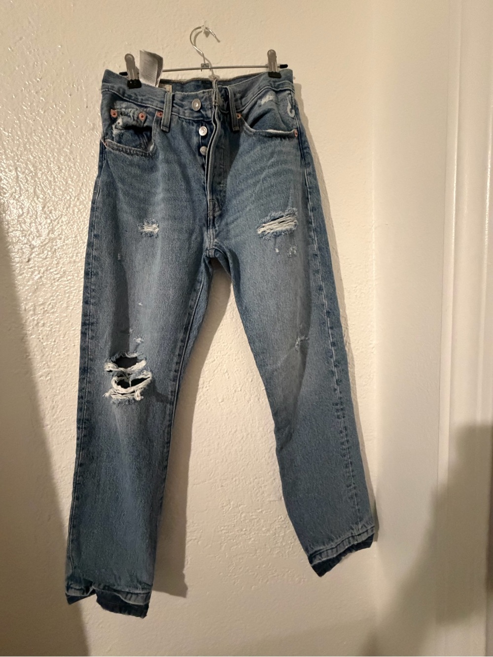 Levi’s Blue Distressed Button-Fly Jeans